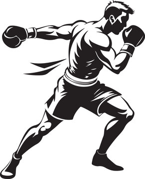 boxer silhouette punching black and white clip art preview
