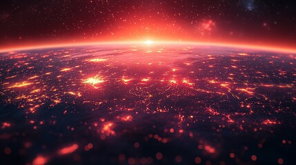 Earth's Surface Illuminated by City Lights and a Setting Sun