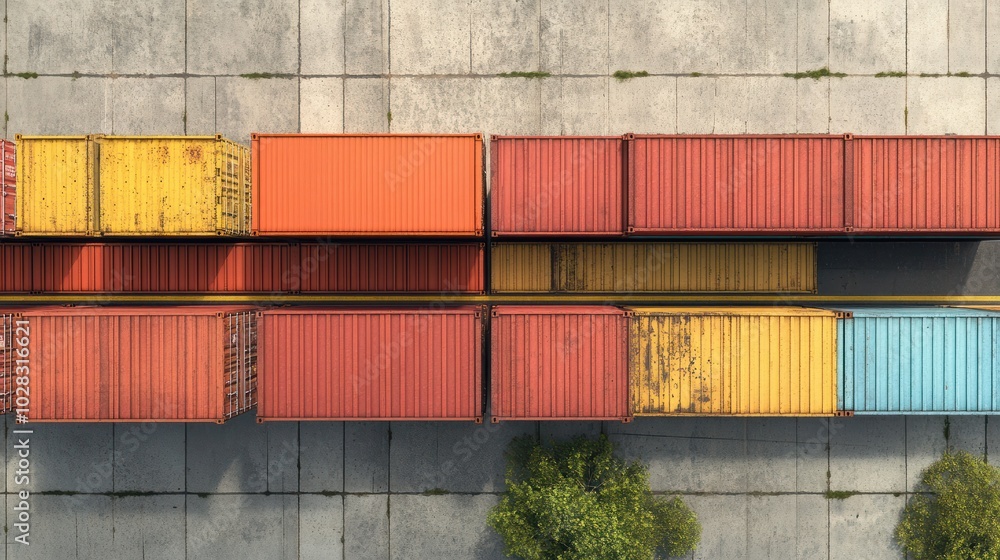 Poster cargo. stacked cargo containers in port with copy space. stack of containers cargo ship import/expor