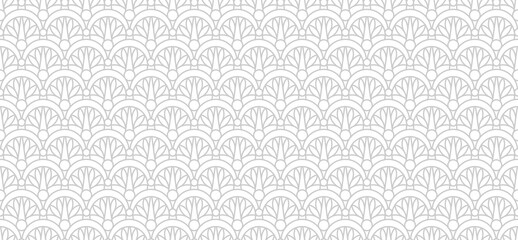 Seamless linear pattern with gray round elements isolated on a white background. Monochrome abstract texture.
