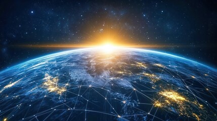Obraz premium Digital earth glow: global network concept