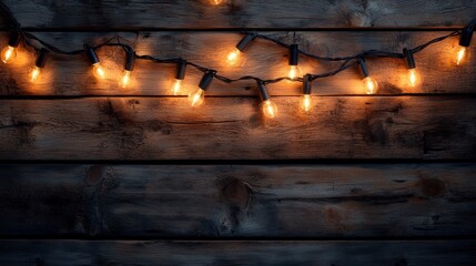 A wooden wall with a string of lights hanging from it