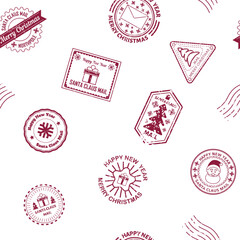 Maroon Christmas Stamp Pattern vector