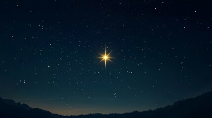 Naklejka premium A star is shining brightly in the night sky