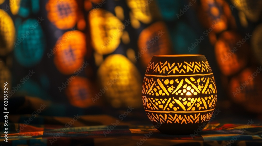 Poster a small candle sits on a table with a colorful background