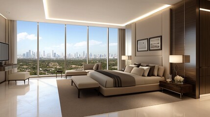 Modern Bedroom with City View and Natural Light