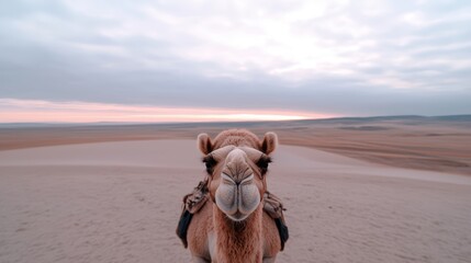 Camel in Desert at Sunset