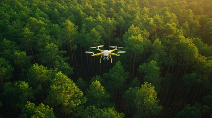 Drone Flying Over Verdant Forest for Environmental Monitoring