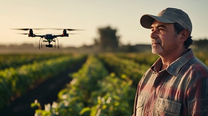 Farmer Using Drone Technology for Efficient Irrigation Mapping