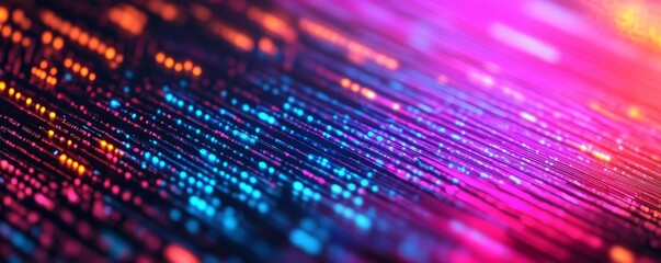Fototapeta premium Blockchain disruption, holographic display, vibrant neon, cyber tech elements