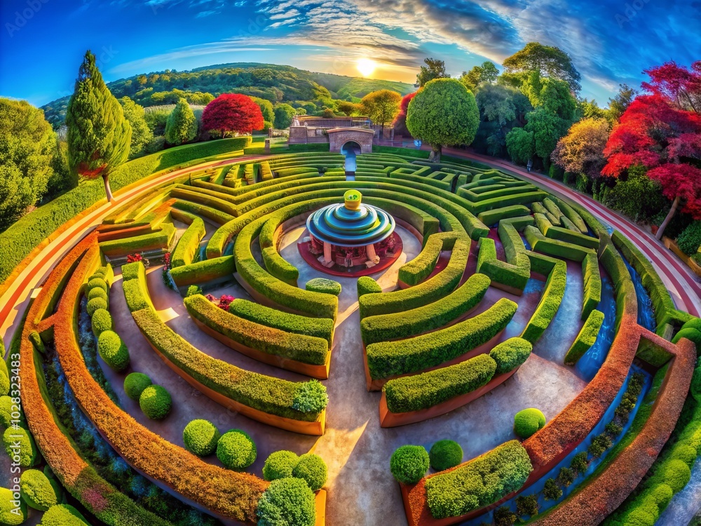 Poster 360 degree labyrinth abstract maze background in equirectangular projection for hdri spherical panor