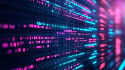 Blockchain disruption, holographic patterns, cyber tech environment, glowing neon