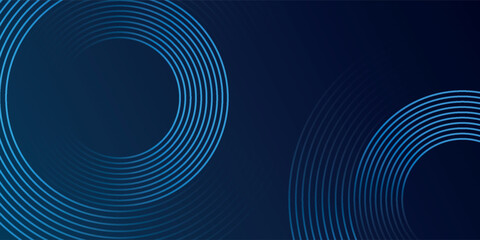 Abstract blue glowing geometric lines on dark blue background. Modern shiny blue circle lines pattern. Futuristic technology concept