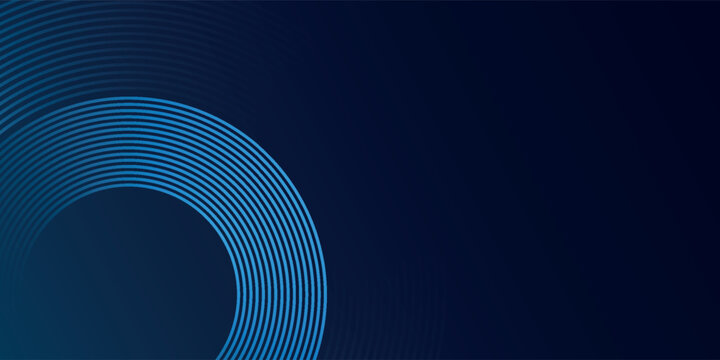 Abstract blue glowing geometric lines on dark blue background. Modern shiny blue circle lines pattern. Futuristic technology concept