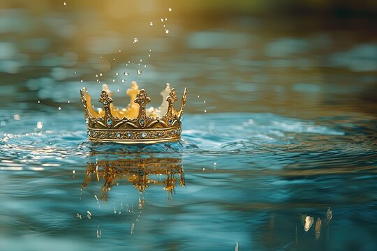 A Golden Crown Floating in a Rippling Body of Water