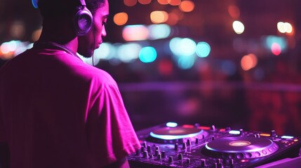 A DJ Performs Remix Music at a Vibrant Nightlife Event in an Energetic Party Atmosphere. Generative AI