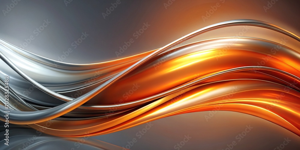Poster abstract orange and silver curves - dynamic flowing design with copy space for modern art, backgroun