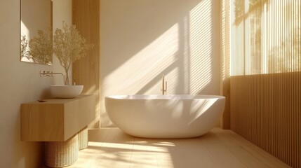 Modern farhmouse decor bathroom with wood accents and pale colors