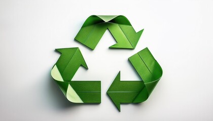 Obraz premium 3D Leaf Textured Green Recycling Arrows Representing Sustainable Waste Management for Eco Friendly Campaigns, Renewable Energy Initiatives, and Environmental Branding