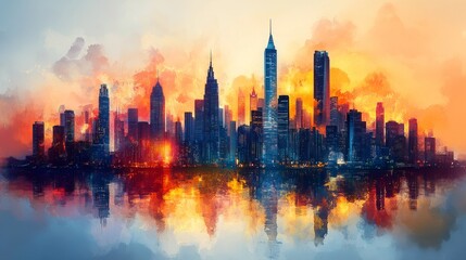 Obraz premium Dynamic City Skyline with Thriving Financial Sector