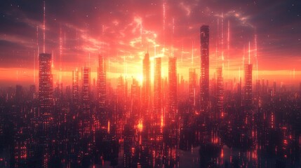 Dynamic Cityscape With Market Growth and Business Development