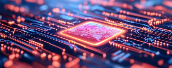 Obraz premium Blockchain innovation, glowing hologram, digital tech, cyber tones