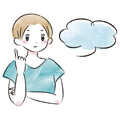 おしゃれな女性が話す水彩画ベクターイラスト（吹き出し付き）