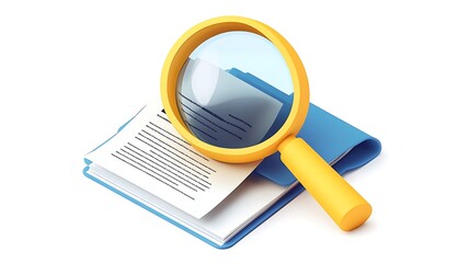 3D Icon Magnifying Glass Over Document