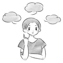 おしゃれな女性が話す水彩画ベクターイラスト（吹き出し付き）