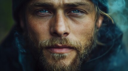 Obraz premium Man Chewing Wet Moist Nicotine Tobacco Snus, Generative AI