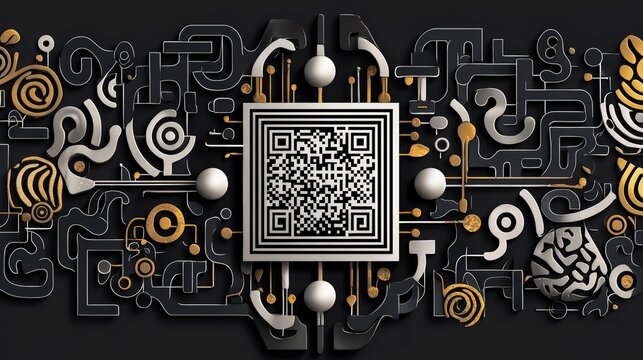 Abstract QR code art on a dark background