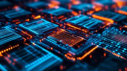 Obraz premium Cyber blockchain disruption, glowing holographic grid, digital patterns