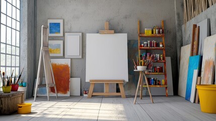 Art studio with easels and colorful supplies