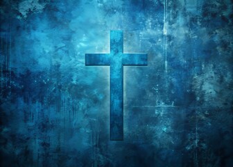 Blue Grunge Background with Textural Cross for Worship Lyrics and Scripture Display