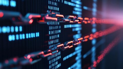 Fototapeta premium Digital blockchain transformation, holographic display, futuristic tones, tech scene
