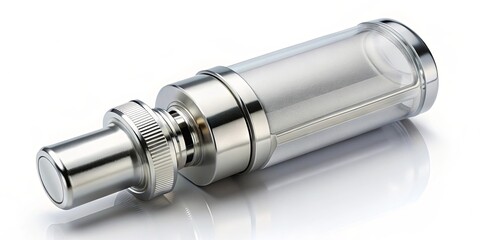 Reflective Metal Bottle with a Precisely Crafted Nozzle and a Clear Glass Body