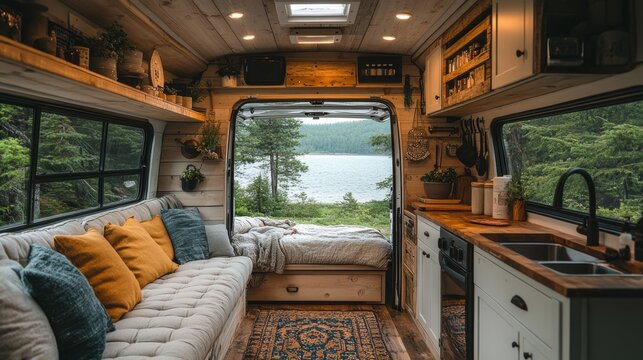 Sleek and Cozy Tiny House Van Conversion Offering Versatile Living Space