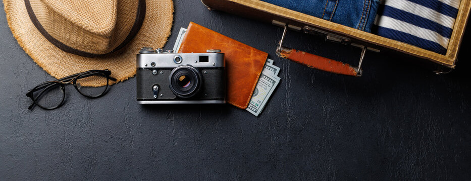 A travel items and clothes