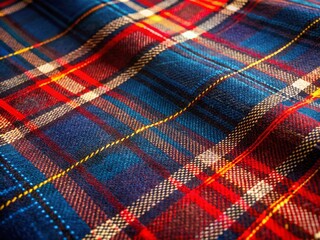 Close-Up of Brown, Red, and Blue Tartan Plaid Scottish Pattern Fabric Swatch for Fashion Photography Inspiration