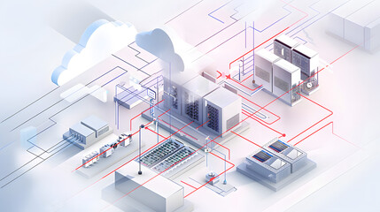 Artificial Intelligence in Cloud illustater Computing: A creative depiction of AI algorithms running in the cloud, with neural network