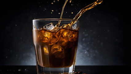 Refreshing Drink with Ice Splash in Dramatic Lighting