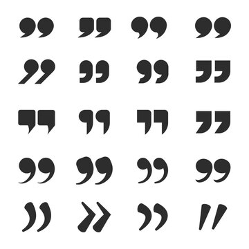 A collection of quotation mark icons.  black quote mark. symbol of discussion or dialog sign. Clip art quotes mark element. white background