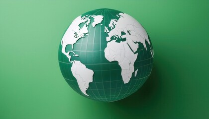 Minimalist Green and White 3D Globe Map. Environmental Concept for Global Sustainability, Eco...