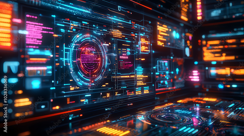 Poster ai powered cybersecurity interface with holographic threat detection