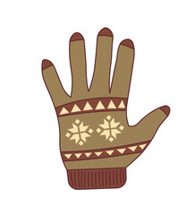 Vintage Winter Mitten Isolated Vector