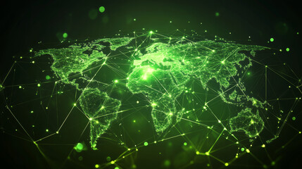 Planet map. Global social network. The future. Vector. Green futuristic backdrop with Earth. Technology and the internet. Floating green plexus geometric pattern.



