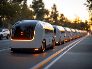 Naklejka premium Autonomous Vehicle Fleet Controlled by Powering Efficient Urban Mobility