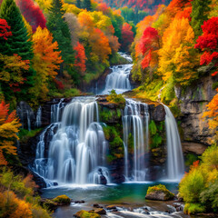 Obraz premium colorful majestic waterfall in national park forest