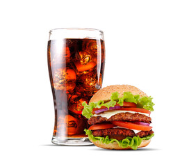 A classic combination of a cola and hamburger