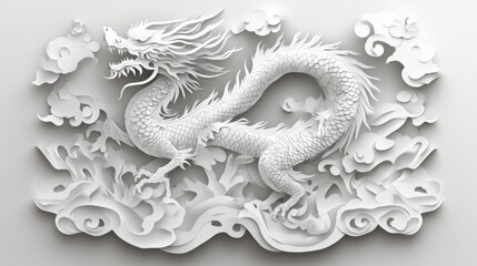 Elegant Fantasy Chinese Dragon for Laser Cut Designs